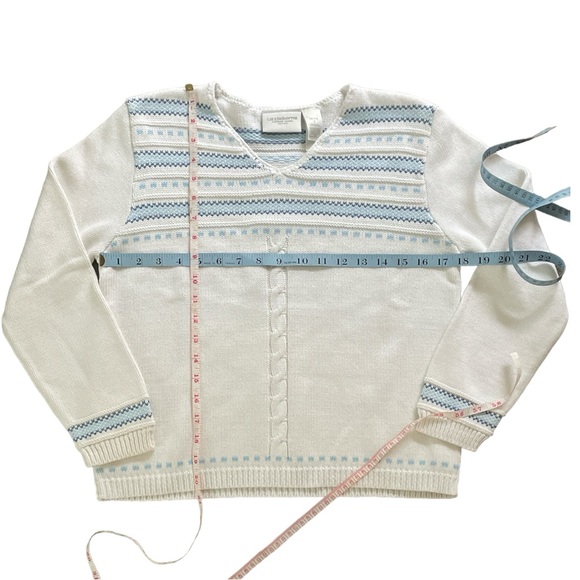 Liz Claiborne white light blue Nordic style long sleeve V-Neck knit sweater SP - Picture 4 of 5